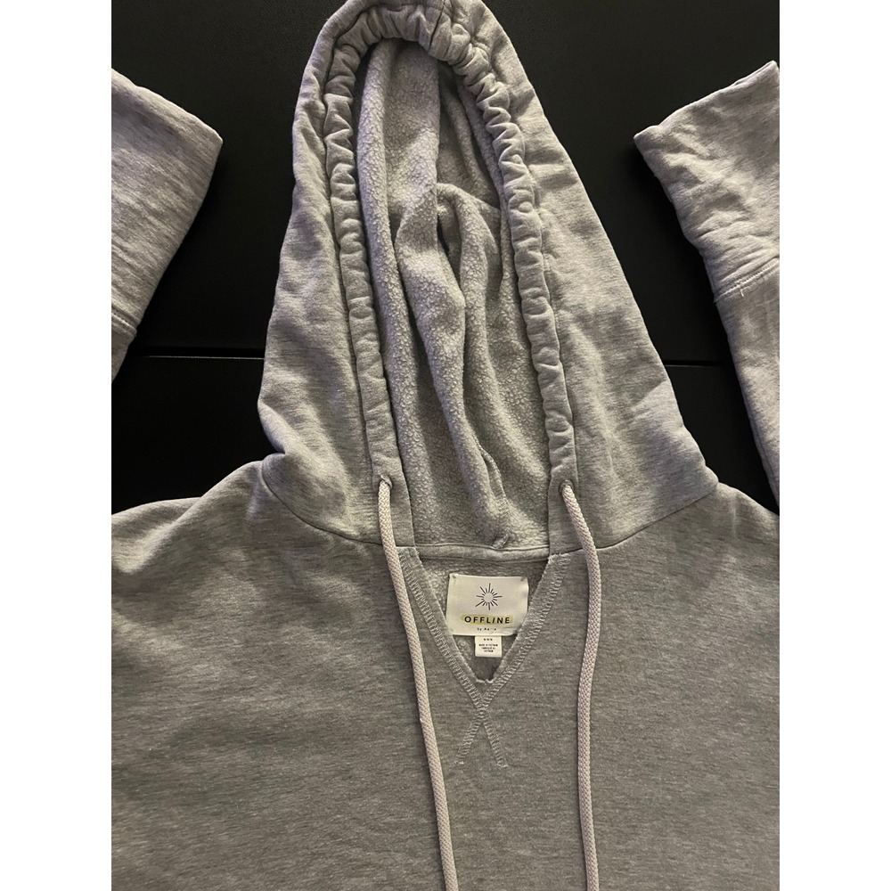 Offline by Aerie Gray Graphic Sleeve Thumbhole Hoodie Sweatshirt Medium (1088) - Picture 2 of 11